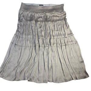 Roz & Ali Tiered Maxi Skirt Women's 3X Gray Smocked Waist Polyester Flowy